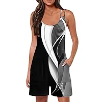 Petite Jumpsuits for Women Sleeveless Rompers Loose Fit Spaghetti Strap Shorts Jumpsuit Beach Cover Up with Pockets