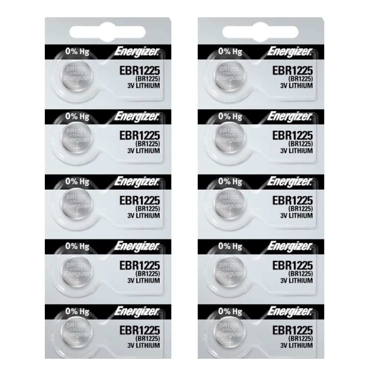 2 X Energizer EBR1225 (BR1225, CR1225) Lithium Coin Cell, On Tear Strip (Pack of 5)