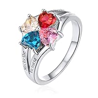 Custom4U Personalized 1-4 Birthstones Family Rings Customized Gift for Promise/Wedding/Valentine's Day/Mother's Day Crystal Cubic Zirconia Stones Band Elegant Sterling Silver Ring Jewelry for Women