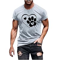 Dog Lover Tops for Men Funny Cute Dog Paw Heart Print Short Sleeve Graphic Tee Shirts Summer Athletic Muscle T-Shirt