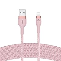 Belkin BoostCharge Pro 2 Pack Flex Braided USB Type A to Lightning Cable (3M/10FT), MFi Charging Certified Compatible with iPhone 14, 14 Plus, 14 Pro, 14 Pro Max, 13, Mini, SE, 12, iPad, AirPods-Pink