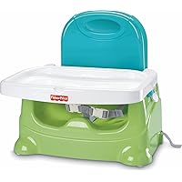 Fisher-Price Portable Toddler Booster Seat, Healthy Care, Travel Dining Chair with Dishwasher Safe Tray, Green