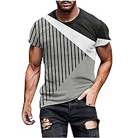 Men's Color Block Graphic Tees Geometric Print Short Sleeve Round Neck T Shirt Top Summer Casual Trendy Streetwear