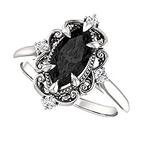 Vintage Black Marquise Engagement Ring, Victorian 1 CT Marquise Black Diamond Ring, Filigree Marquise Black Onyx Ring, 925 Sterling Silver Ring, Perfact for Gift
