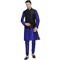 Men's Silk Blend Kurta Pyjama Nehru Jacket Set 44 Royal Blue-Maroon