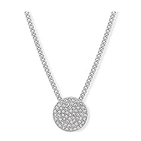 DKNY Pavé Disc Pendant Necklace - Silver Necklace for Women - Beautiful Women's Jewelry - Silver & Crystal, 16