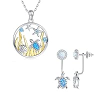 -35% 925-Sterling-Silver Opal Sea Turtle Necklace and Earrings Set