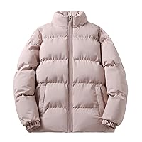 Men's Puffer Jacket Stand Collar Drop Shoulder Full Zip Jacket Quilted Coats Thick Warm Winter Coat Outwear