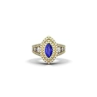 14k Solid Gold 1 Ctw Marquise Shape Natural Tanzanite And Diamond Ring 1.30 Ctw Diamond Weight G-H Diamond Color SI1-SI2 Diamond Clarity Tanzanite Ring