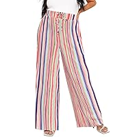 TIYOMI Plus Size Wide Leg Pants for Women Drawstring Elastic High Waisted Summer Pants with Pockets (XL-5XL)