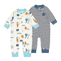 Teach Leanbh Baby 2-Pack 100% Cotton Romper Jumpsuits Two Way Zipper Long Sleeve Footless Sleep and Play
