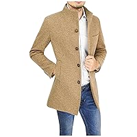 Trench Coat Mens Winter Stand Collar Wool Blend Pea Coat Slim Fit Single Breasted Windbreaker Business Jacket
