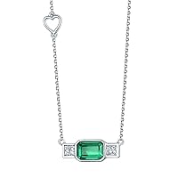 Epinki White Gold 750 Women's Heart Necklace with Pendant with Emerald 0.7 ct Green as Gifts for Women Girlfriend White Gold