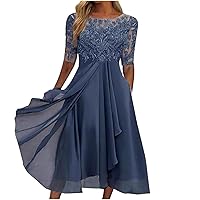 Maxi Dress for Women, Women's Dress Chiffon Elegant Lace Patchwork Dress Cut-Out Long Dress Bridesmaid Evening Dress