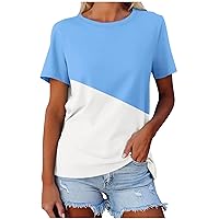 Womens Casual Dressy Blouse 2024 Trendy Contrast Color Printed Summer Short Sleeve T Shirts Regular-Fit Tunic Tops
