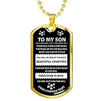 Gift For Son, Keep Me In Your Heart, Son Dog Tag Necklace, Military Men's Ball Chain Dog Tag, Shatterproof Liquid Glass Coating,18K Gold Finish