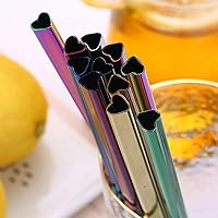 Stainless Steel Straw, heart-shaped mouth Food Grade Reusable Metal Drinking Straw Set with 1 Cleaning Brushes for Smoothie, Milkshake, Cocktail and Hot Drinks(Random Color)
