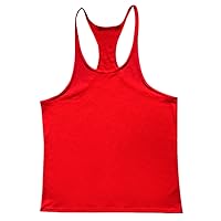QY Men's Y Back Muscle Fitness Gym Stringer Tank Tops Bodybuilding Workout Sleeveless Shirts Red XL