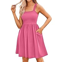 Summer Dresses for Women 2024 Trendy, Womens Square Neck Sleeveless Casual with Pockets A Line Dress, S, XXL