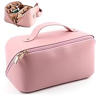 Large Capacity Cosmetic Bag, Travel Cosmetic Storage Bag with Handle, Portable Zipper Cosmetic Bag Toiletry Bag Makeup Bag Large with Compartments for Women Girls