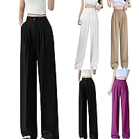 Dwengqang Ice Silk Wide Leg Pants, Straight Pants, Cold Sensation, Wide Pants, Women's, Spring and Summer, Suit Pants, Thin High Waisted, Loose Drape Mop Casual, Women's High Waist, Wide Pants, Wide