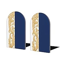 (Gold Blue White) Print Decorative Wood Bookends for Office Home Bookshelf Organizer Pack of 1 Pair