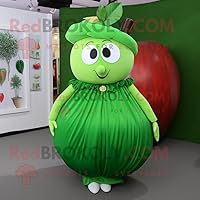 Forest Green Apple mascot costume character dressed with a Pleated Skirt and Necklaces