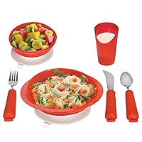 Power of Red Complete Adaptive Dinnerware Setting for Alzheimers and Dementia with Plate, Bowl, Cup, and Utensil Set
