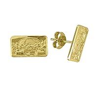 10k Gold Textured Mens Last Supper 12.3mm X 7mm Religious Push Back Studs Jewelry Gifts for Men