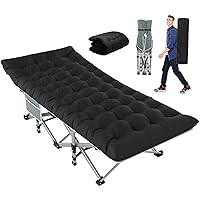 Slendor Folding Camping Cot with Mattress Black,Max Load 800lbs Cots for Sleeping Camp Cots for Adults Kids Teenage Portable Travel Camp Cot Pad for Home Office Beach Garden Fishing