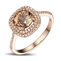 1.0Ct Cushion Morganite With CZ Double Halo Engagement Ring 14k Rose Gold Finish