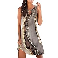 Summer Dresses for Women 2024 Casual Summer Printed Tank Sleeveless Dress Hollow Out Loose Beach Dress