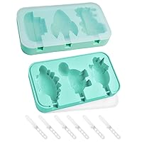 Ice Lolly Moulds with Sticks Silicone Popsicle Mold for Kids Easy Release Ice Cream Mold Cute Cartoon Shapes Ice Pop Moulds with Reusable Sticks 2Pcs Green