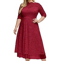Women Lace Plus Size Cocktail Dress Bridesmaid Formal Party Dress Wedding Guest Midi Dresses for Special Occasions