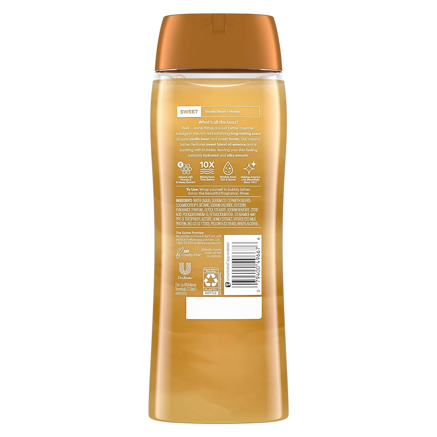 Suave Moisturizing Body Wash, with Milk & Honey and Vitamin E Extract, No Parabens, No Phtahaltes, 18 Oz Pack of 6