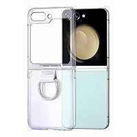 Compatible with Galaxy Z Flip 5 Clear Case, Slim Thin Protective Phone Cases, Transparent Shockproof Case for Z Flip5 with Jewelry Silver Ring Holder