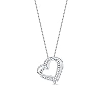 Sterling Silver 1/10Ct TDW Diamond Double Heart Fashion Pendant Necklace with an 18