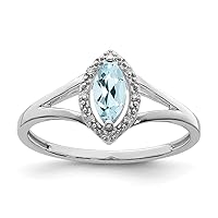 925 Sterling Silver Polished Open back Rhodium Plated Diamond and Aquamarine Marquise Ring Measures 2mm Wide Jewelry Gifts for Women - Ring Size Options: 6 7 8 9
