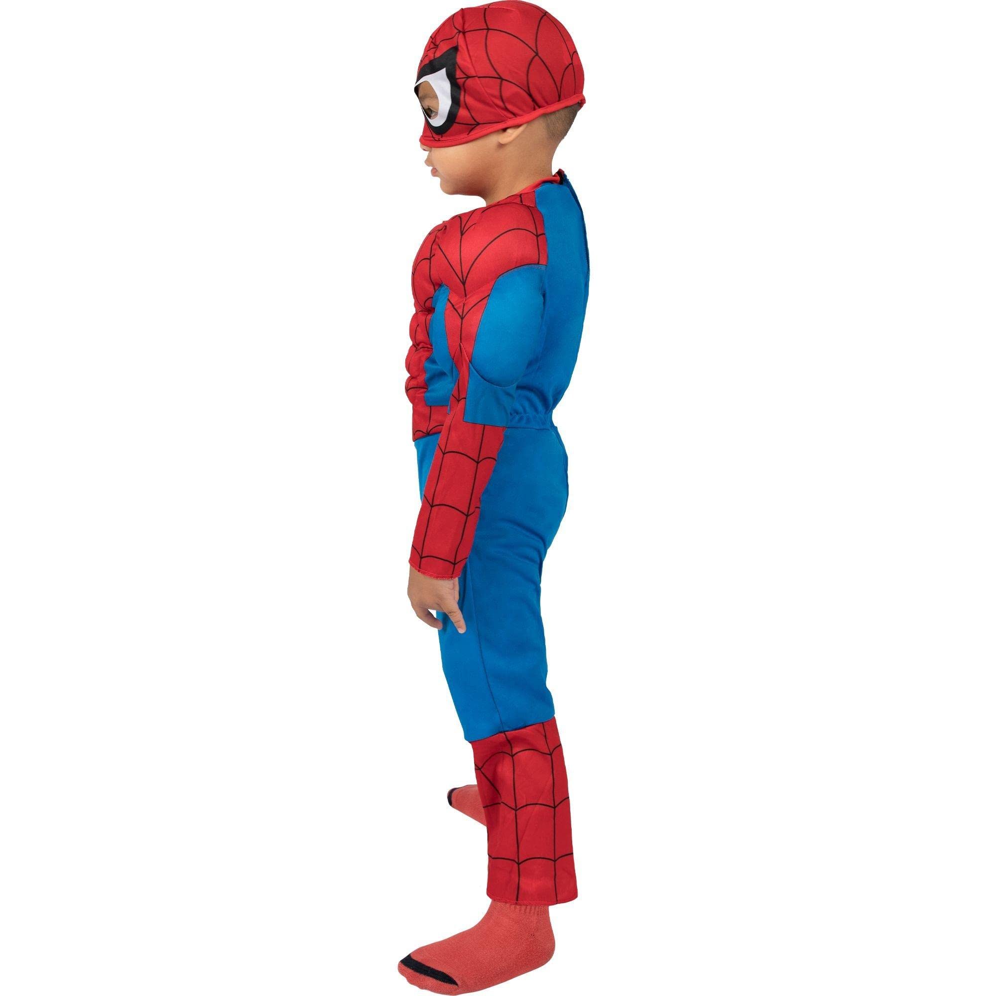 Party City Classic Spider-Man Muscle Halloween Costume for Toddler Boys, Includes Headpiece