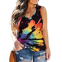 CARCOS Plus Size Tank Tops for Women V Neck Sleeveless T Shirts Solid/Tie Dye/Floral Camisole Casual Tanks for Summer XL-5XL