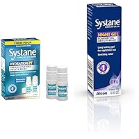 Systane Hydration Multi-Dose Preservative-Free Eye Drops Dry Eye Relief Twin Pack (2x10ml) & Lubricant Eye Gel, Nighttime, 0.35-Ounces (Package May Vary)