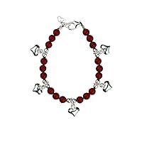 Luxury Sterling Silver Puffy Heart Charm with Red European Simulated Pearls Festive Keepsake Baby Bracelet (BPHCR)