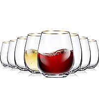 Stemless Wine Glasses with Gold Rim, Set of 8, 15 oz Red Wine Glasses Durable Wine Glasses Crystal Drinking Glasses Drinkware for Christmas Party, Wedding All Beverages