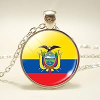 Ecuador Flag Pendant Necklace - World Flag Map Time Stone Ethnic Clavicle Chain Patriotic Charm Couple Sweater Chai