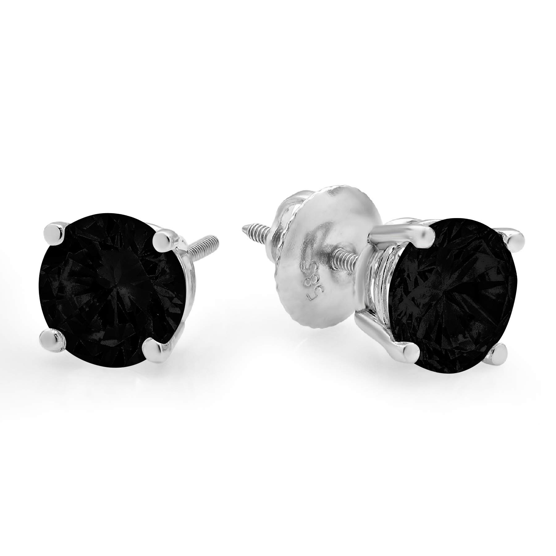 1.50 ct Brilliant Round Cut Solitaire Flawless Genuine Natural Black Onyx Gemstone VVS1 Ideal Pair of Designer Stud Earrings Solid 14k White Gold Screw Back