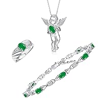 Rylos Matching Jewelry Sterling Silver Guardian Angel Set: Necklace, Tennis Bracelet, & Ring. Gemstone & Diamonds, 7