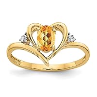 14k Yellow Gold Oval Polished Prong set Open back Diamond and Citrine Ring Size 7.00 Jewelry for Women