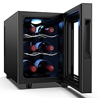 6 Bottle Wine Cooler, Freestanding Small Wine Fridge with 46-66℉ Digital Temperature Control Thermoelectric Wine Cooler, Countertop Wine Cooler for Wine Enthusiasts, 16L Wine Refrigerator-1