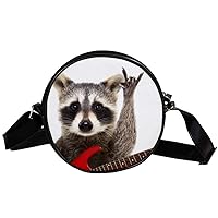 Rocking Racoon With Guitar Circle Shoulder Bags Cell Phone Pouch Crossbody Purse Round Wallet Clutch Bag For Women With Adjustable Strap