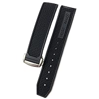20/21/22mm Quality Rubber Silicone Watchband Fit for Omega Speedmaster Watch Strap Stainless Steel Deployment Buckle (Color : Black Black Silver, Size : 19mm)